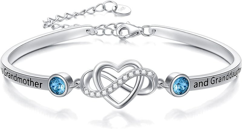 AOBOCO 925 Sterling Silver Adjustable Infinity Heart Bangle Bracelet for Sister Best Friend Daughter Mom Grandma Granddaughter Daughter in Law Godmother Goddaughter Stepmom Stepdaughter - Image 1